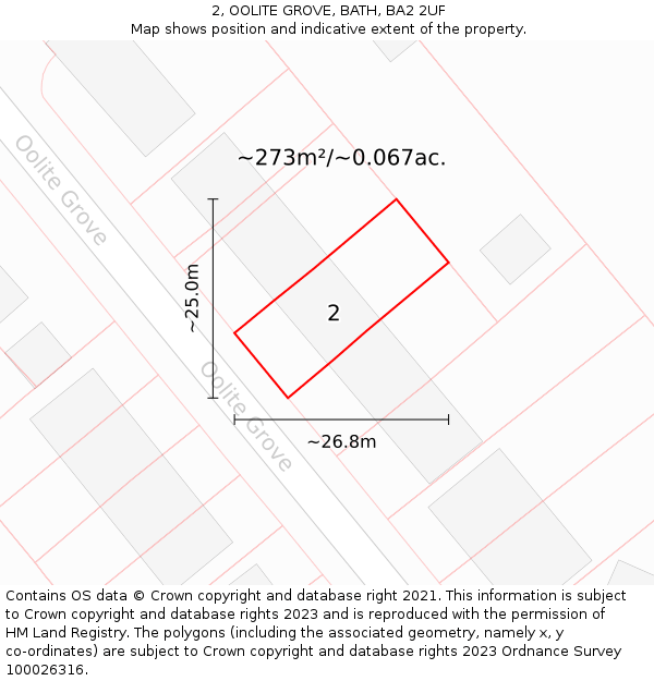 2, OOLITE GROVE, BATH, BA2 2UF: Plot and title map