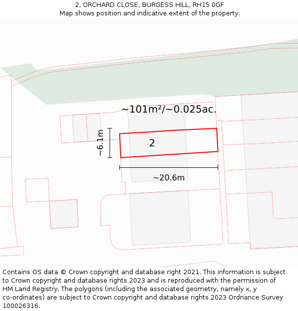 2, ORCHARD CLOSE, BURGESS HILL, RH15 0GF: Plot and title map