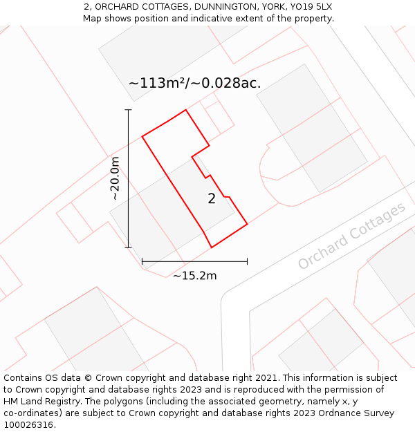 2, ORCHARD COTTAGES, DUNNINGTON, YORK, YO19 5LX: Plot and title map