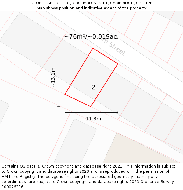 2, ORCHARD COURT, ORCHARD STREET, CAMBRIDGE, CB1 1PR: Plot and title map