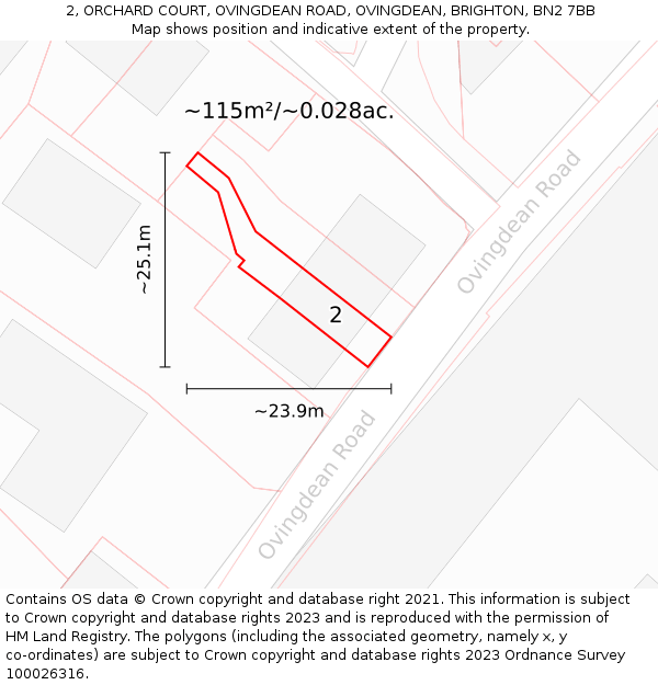 2, ORCHARD COURT, OVINGDEAN ROAD, OVINGDEAN, BRIGHTON, BN2 7BB: Plot and title map