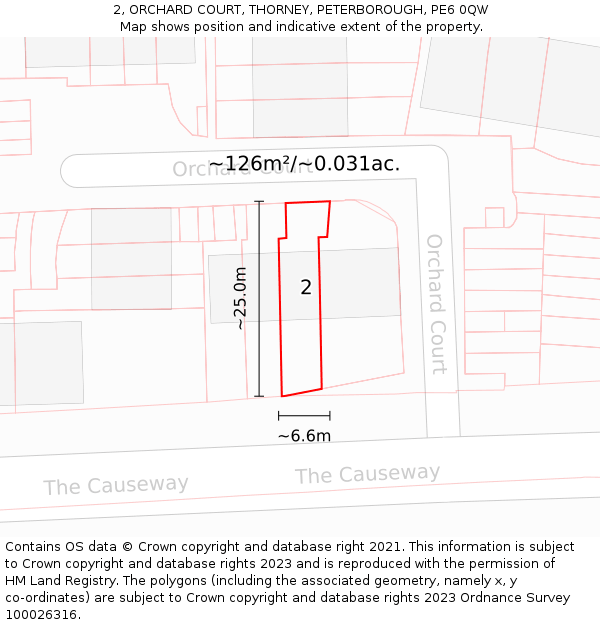 2, ORCHARD COURT, THORNEY, PETERBOROUGH, PE6 0QW: Plot and title map