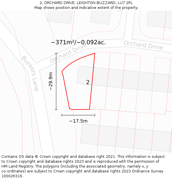 2, ORCHARD DRIVE, LEIGHTON BUZZARD, LU7 2PL: Plot and title map