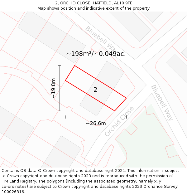 2, ORCHID CLOSE, HATFIELD, AL10 9FE: Plot and title map