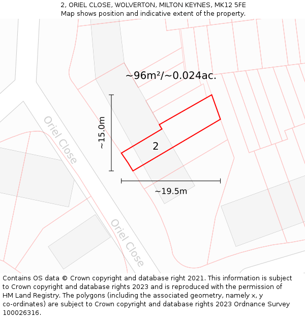 2, ORIEL CLOSE, WOLVERTON, MILTON KEYNES, MK12 5FE: Plot and title map