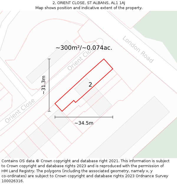 2, ORIENT CLOSE, ST ALBANS, AL1 1AJ: Plot and title map