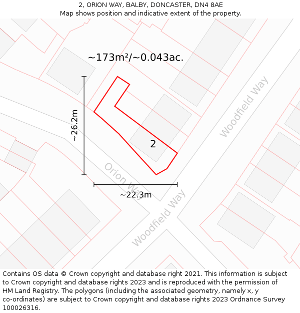 2, ORION WAY, BALBY, DONCASTER, DN4 8AE: Plot and title map