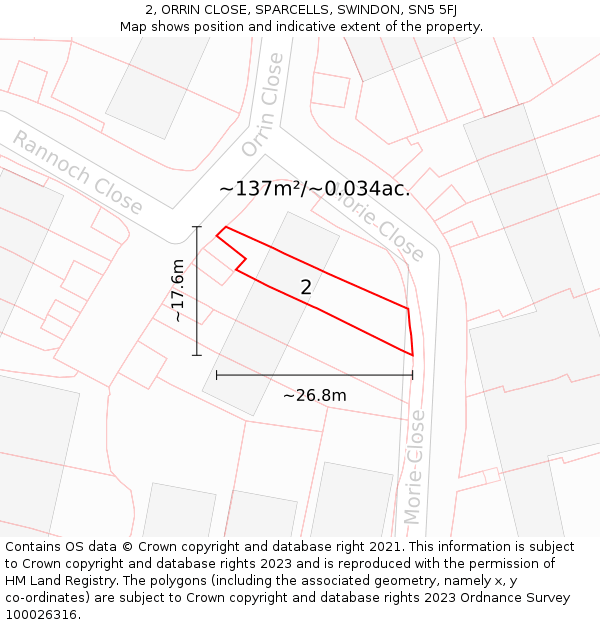 2, ORRIN CLOSE, SPARCELLS, SWINDON, SN5 5FJ: Plot and title map