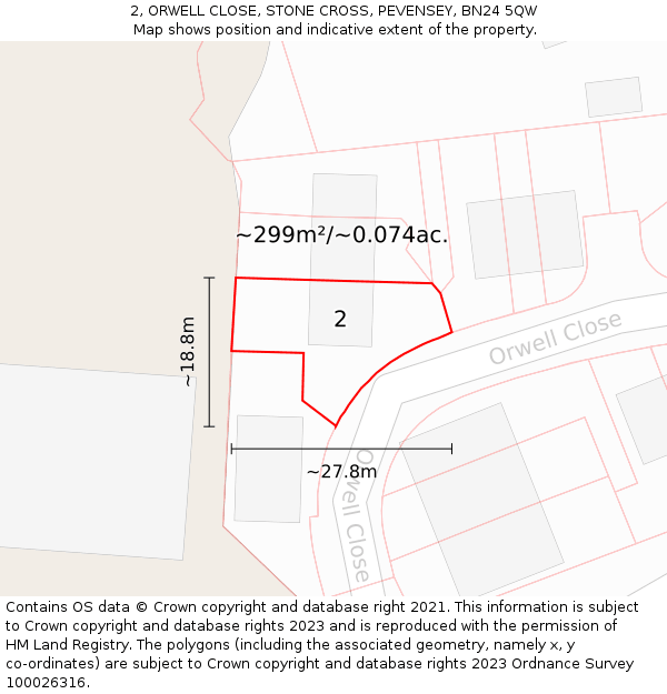 2, ORWELL CLOSE, STONE CROSS, PEVENSEY, BN24 5QW: Plot and title map