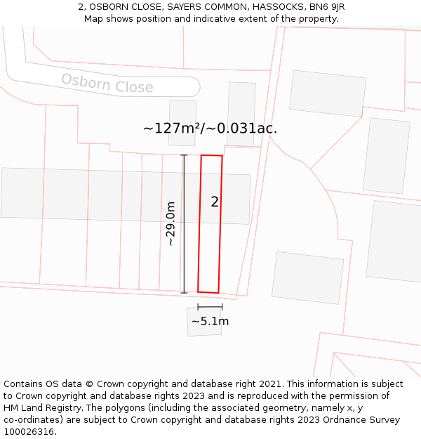 2, OSBORN CLOSE, SAYERS COMMON, HASSOCKS, BN6 9JR: Plot and title map