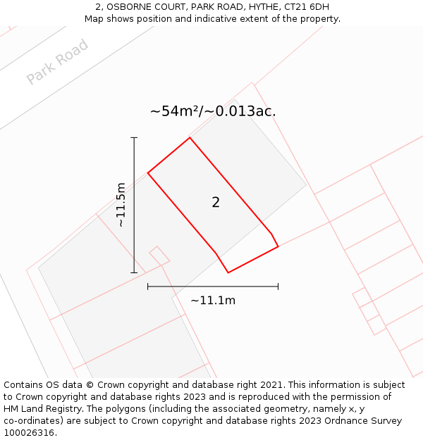 2, OSBORNE COURT, PARK ROAD, HYTHE, CT21 6DH: Plot and title map