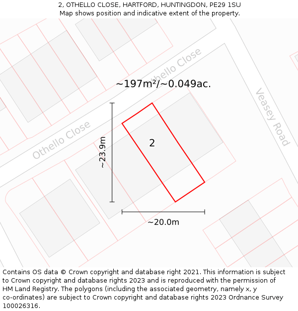 2, OTHELLO CLOSE, HARTFORD, HUNTINGDON, PE29 1SU: Plot and title map