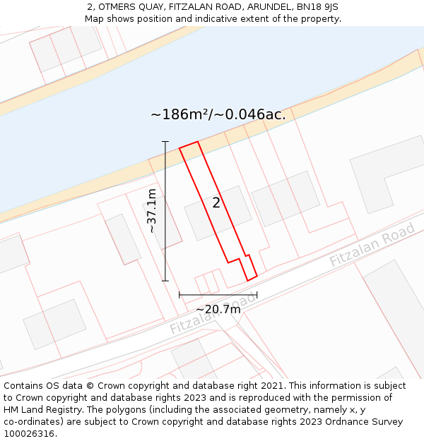 2, OTMERS QUAY, FITZALAN ROAD, ARUNDEL, BN18 9JS: Plot and title map