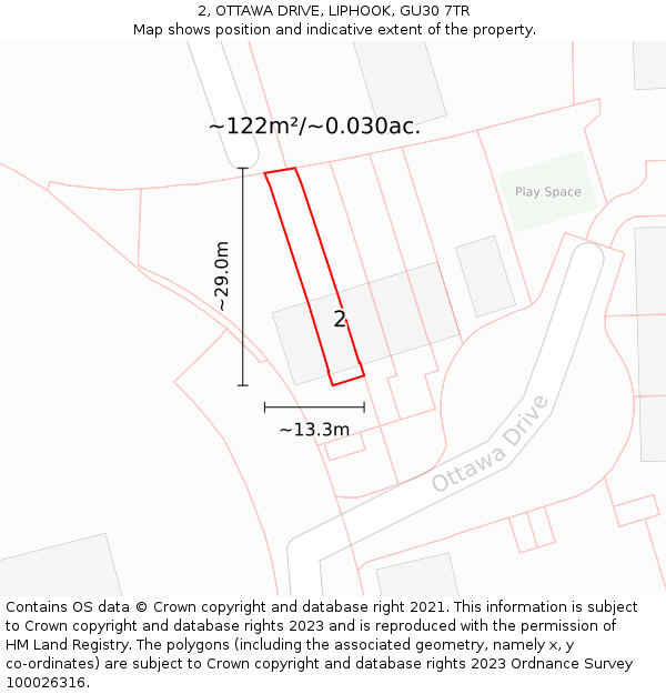 2, OTTAWA DRIVE, LIPHOOK, GU30 7TR: Plot and title map