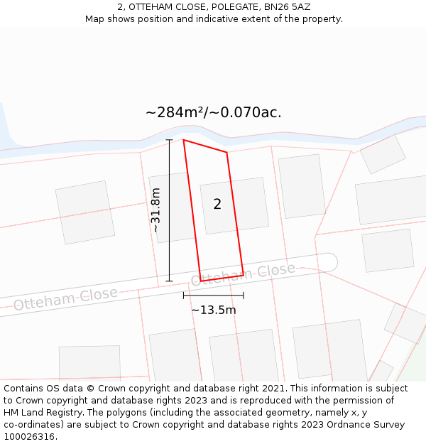 2, OTTEHAM CLOSE, POLEGATE, BN26 5AZ: Plot and title map