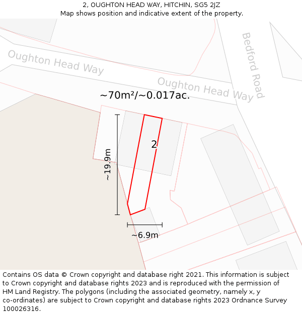 2, OUGHTON HEAD WAY, HITCHIN, SG5 2JZ: Plot and title map