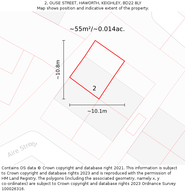 2, OUSE STREET, HAWORTH, KEIGHLEY, BD22 8LY: Plot and title map