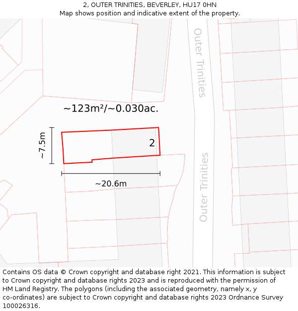 2, OUTER TRINITIES, BEVERLEY, HU17 0HN: Plot and title map