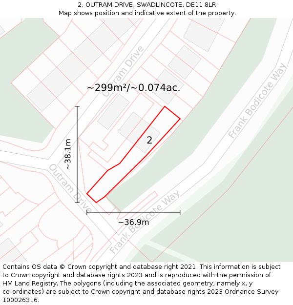 2, OUTRAM DRIVE, SWADLINCOTE, DE11 8LR: Plot and title map