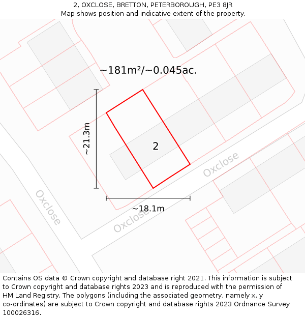 2, OXCLOSE, BRETTON, PETERBOROUGH, PE3 8JR: Plot and title map