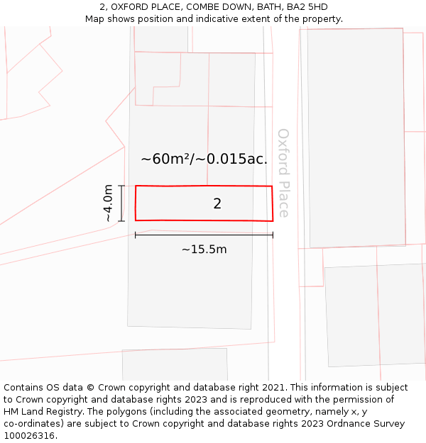 2, OXFORD PLACE, COMBE DOWN, BATH, BA2 5HD: Plot and title map