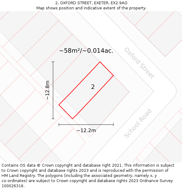 2, OXFORD STREET, EXETER, EX2 9AG: Plot and title map