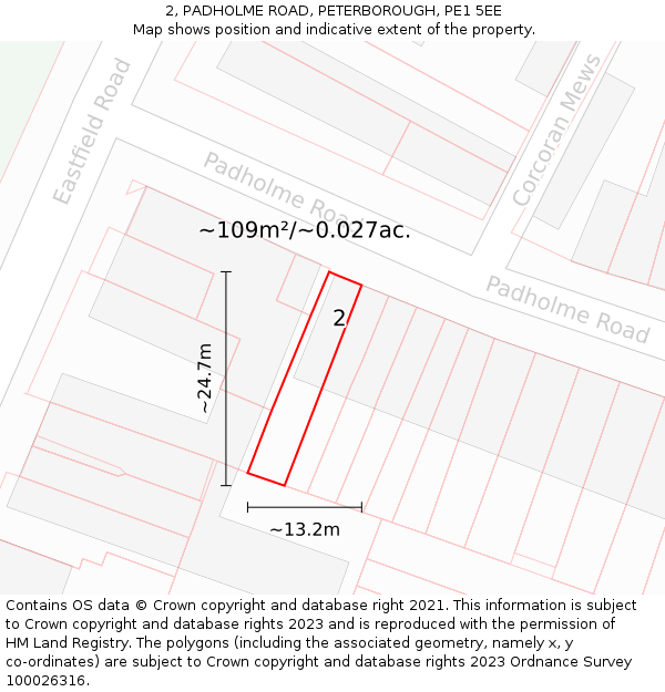 2, PADHOLME ROAD, PETERBOROUGH, PE1 5EE: Plot and title map
