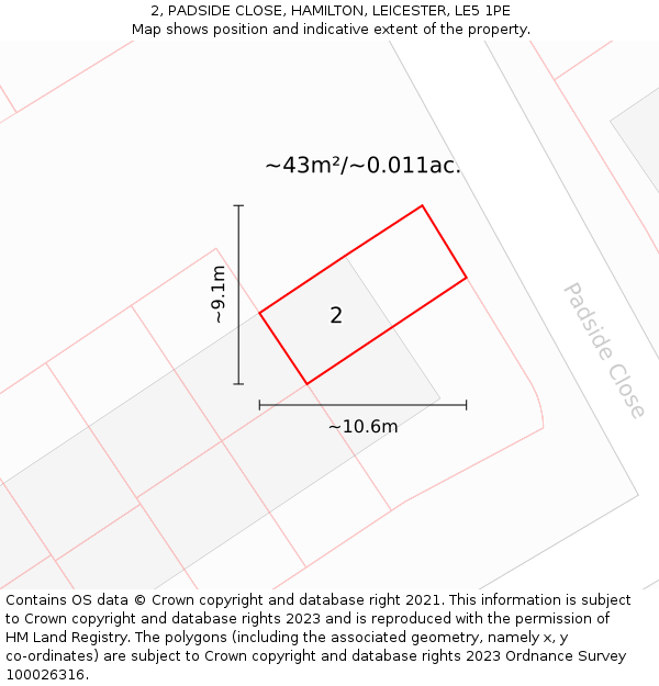 2, PADSIDE CLOSE, HAMILTON, LEICESTER, LE5 1PE: Plot and title map