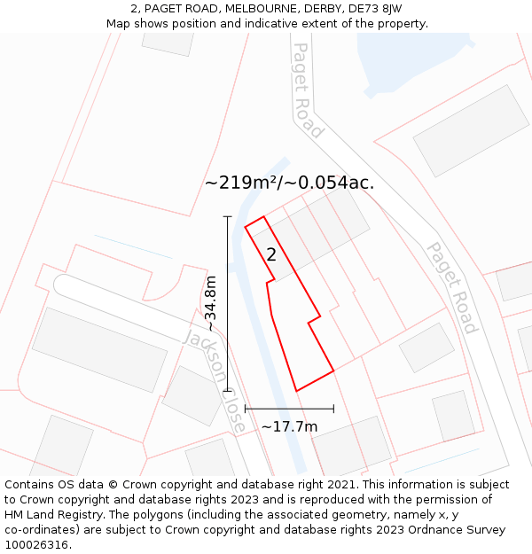 2, PAGET ROAD, MELBOURNE, DERBY, DE73 8JW: Plot and title map
