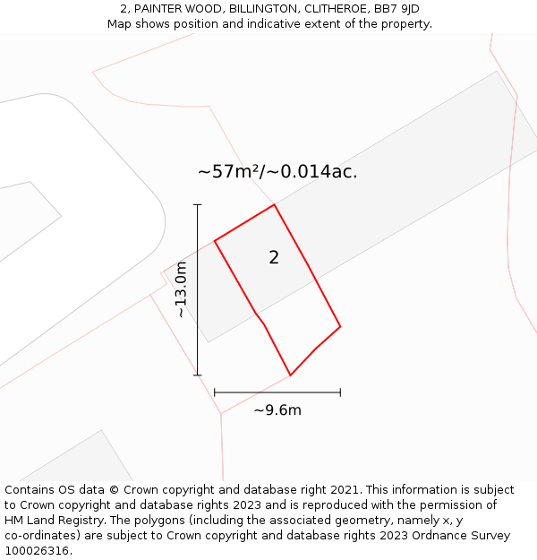 2, PAINTER WOOD, BILLINGTON, CLITHEROE, BB7 9JD: Plot and title map