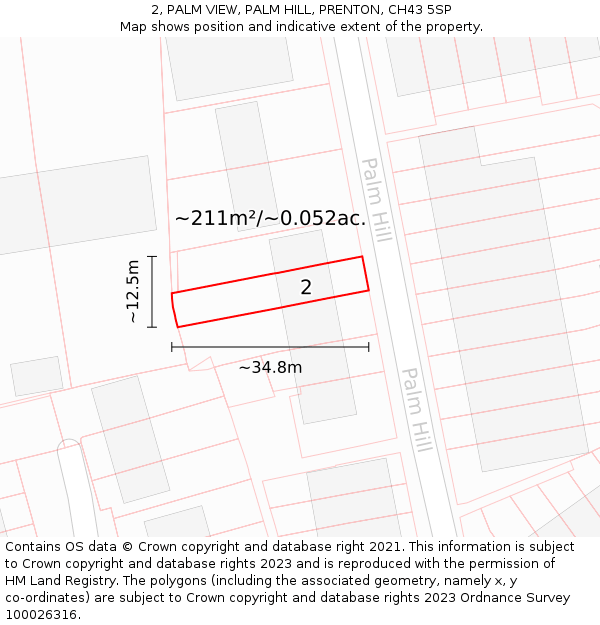 2, PALM VIEW, PALM HILL, PRENTON, CH43 5SP: Plot and title map