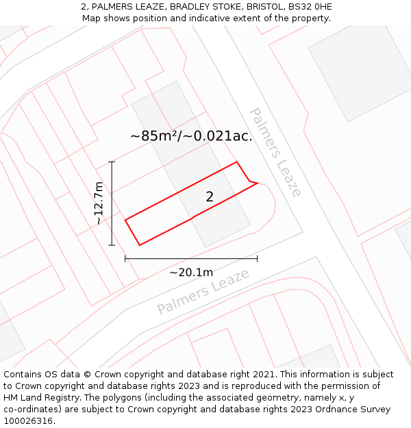 2, PALMERS LEAZE, BRADLEY STOKE, BRISTOL, BS32 0HE: Plot and title map