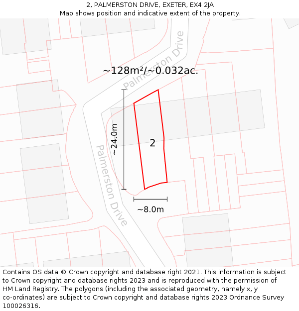 2, PALMERSTON DRIVE, EXETER, EX4 2JA: Plot and title map