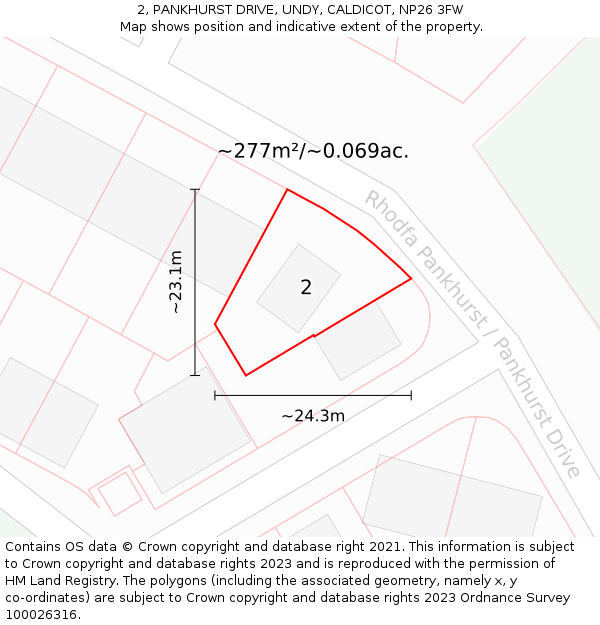 2, PANKHURST DRIVE, UNDY, CALDICOT, NP26 3FW: Plot and title map