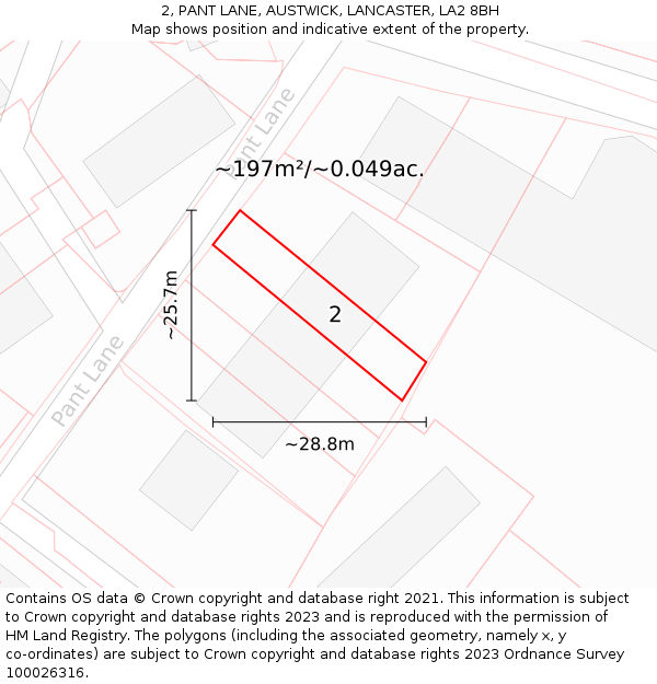 2, PANT LANE, AUSTWICK, LANCASTER, LA2 8BH: Plot and title map
