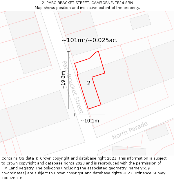 2, PARC BRACKET STREET, CAMBORNE, TR14 8BN: Plot and title map