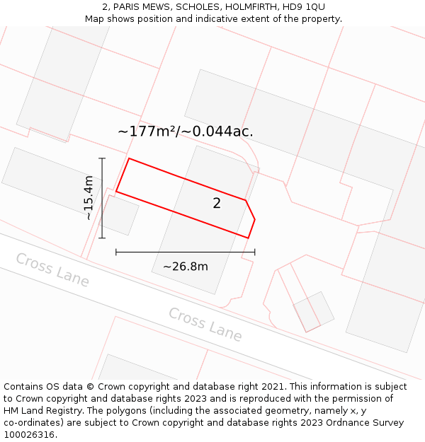 2, PARIS MEWS, SCHOLES, HOLMFIRTH, HD9 1QU: Plot and title map