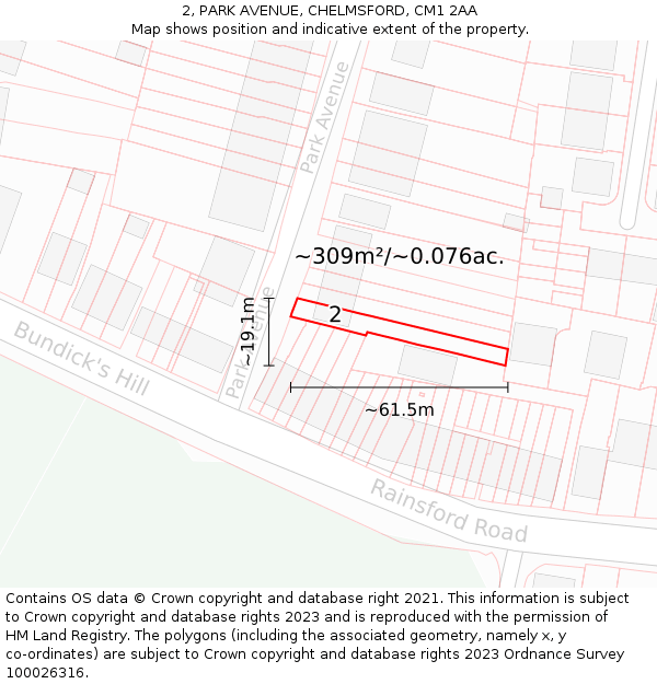 2, PARK AVENUE, CHELMSFORD, CM1 2AA: Plot and title map