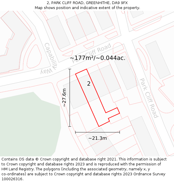 2, PARK CLIFF ROAD, GREENHITHE, DA9 9FX: Plot and title map