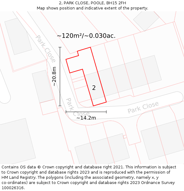 2, PARK CLOSE, POOLE, BH15 2FH: Plot and title map
