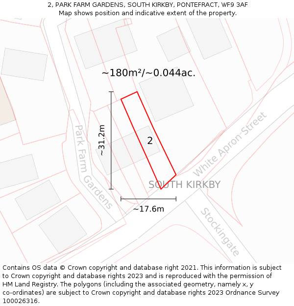 2, PARK FARM GARDENS, SOUTH KIRKBY, PONTEFRACT, WF9 3AF: Plot and title map