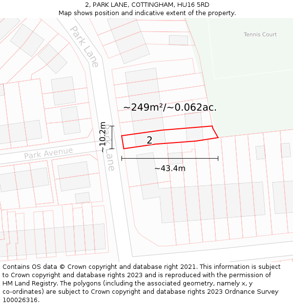 2, PARK LANE, COTTINGHAM, HU16 5RD: Plot and title map