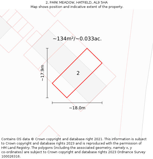 2, PARK MEADOW, HATFIELD, AL9 5HA: Plot and title map