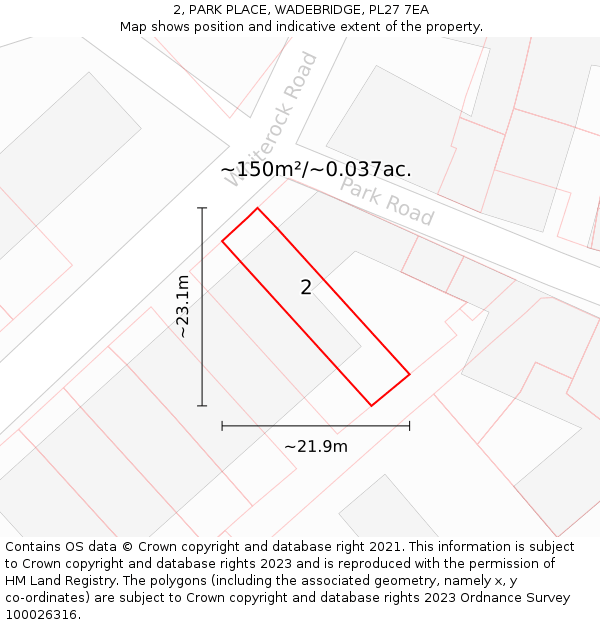 2, PARK PLACE, WADEBRIDGE, PL27 7EA: Plot and title map