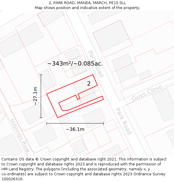 2, PARK ROAD, MANEA, MARCH, PE15 0LL: Plot and title map