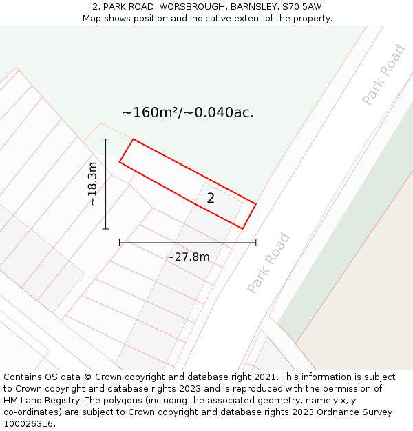 2, PARK ROAD, WORSBROUGH, BARNSLEY, S70 5AW: Plot and title map