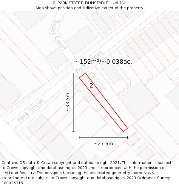 2, PARK STREET, DUNSTABLE, LU6 1NL: Plot and title map
