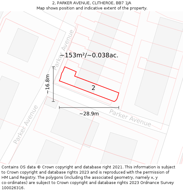 2, PARKER AVENUE, CLITHEROE, BB7 1JA: Plot and title map