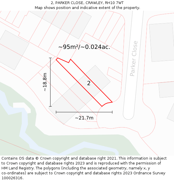 2, PARKER CLOSE, CRAWLEY, RH10 7WT: Plot and title map