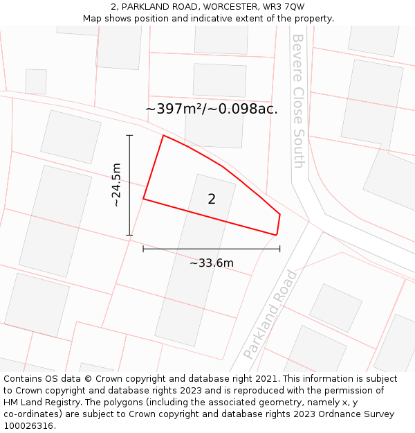 2, PARKLAND ROAD, WORCESTER, WR3 7QW: Plot and title map